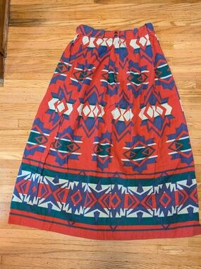 Ralph Lauren Southwestern Style Maxi Skirt, Red with Blue and Green Accents